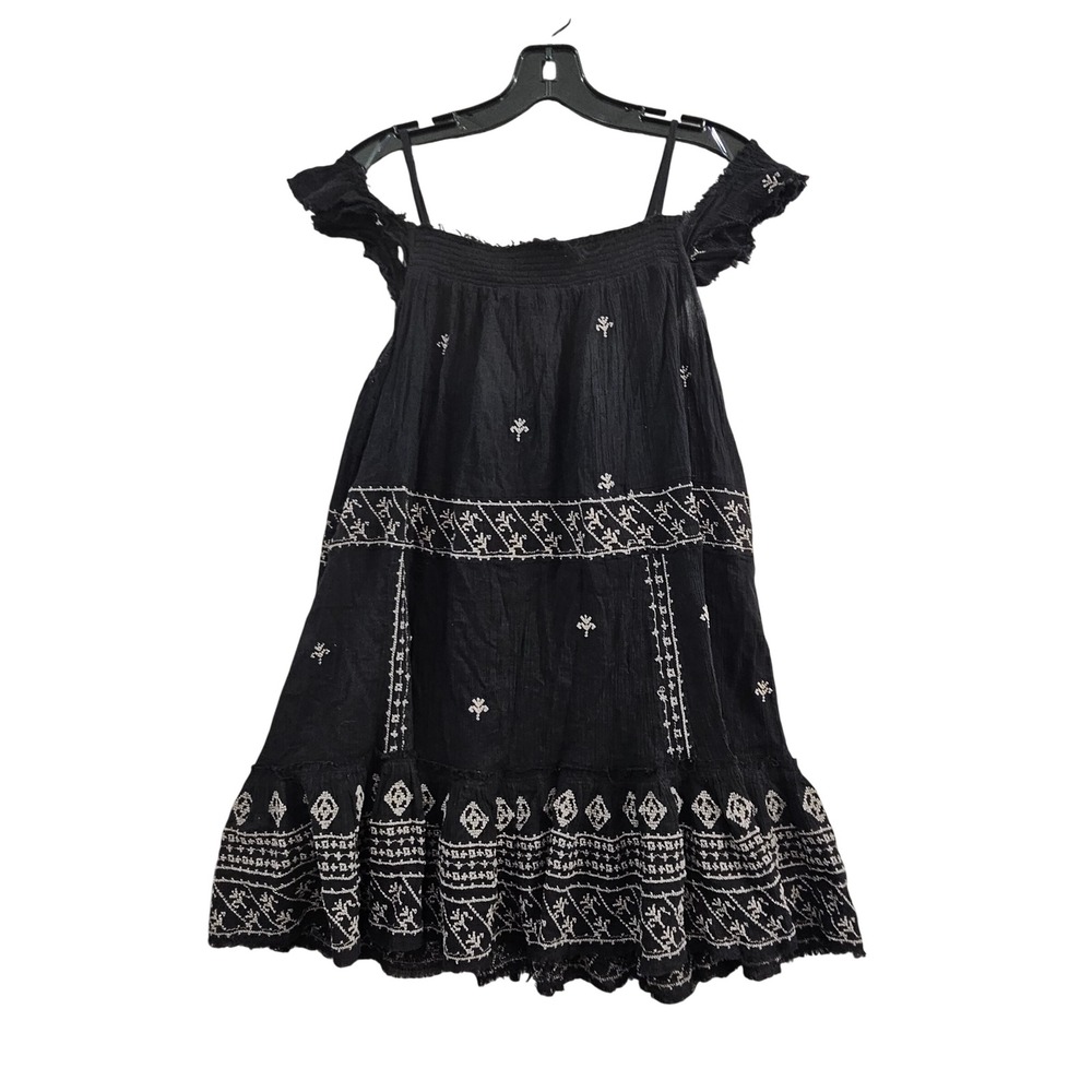Free People Intimately Festival Dress XS Black Peasant Boho Mini Cotton Gauze